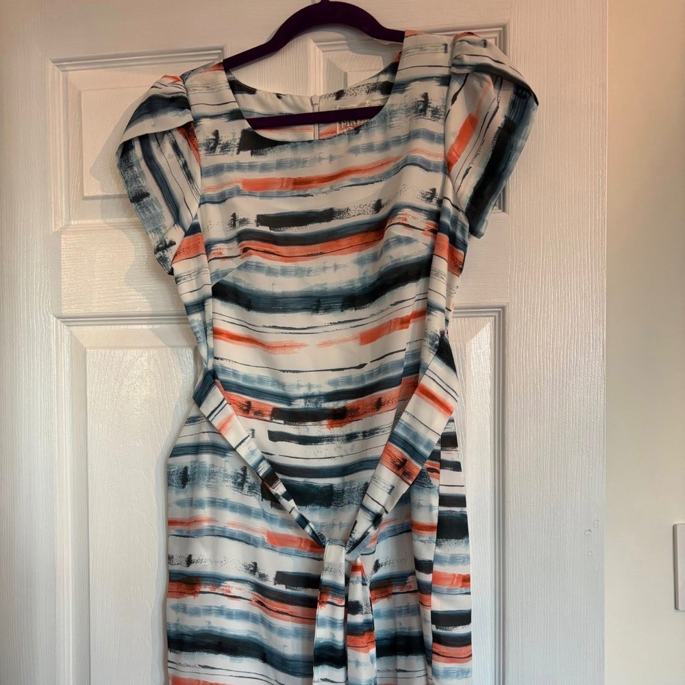 EUC blue/orange/white Pink Martini cap sleeve cocktail dress